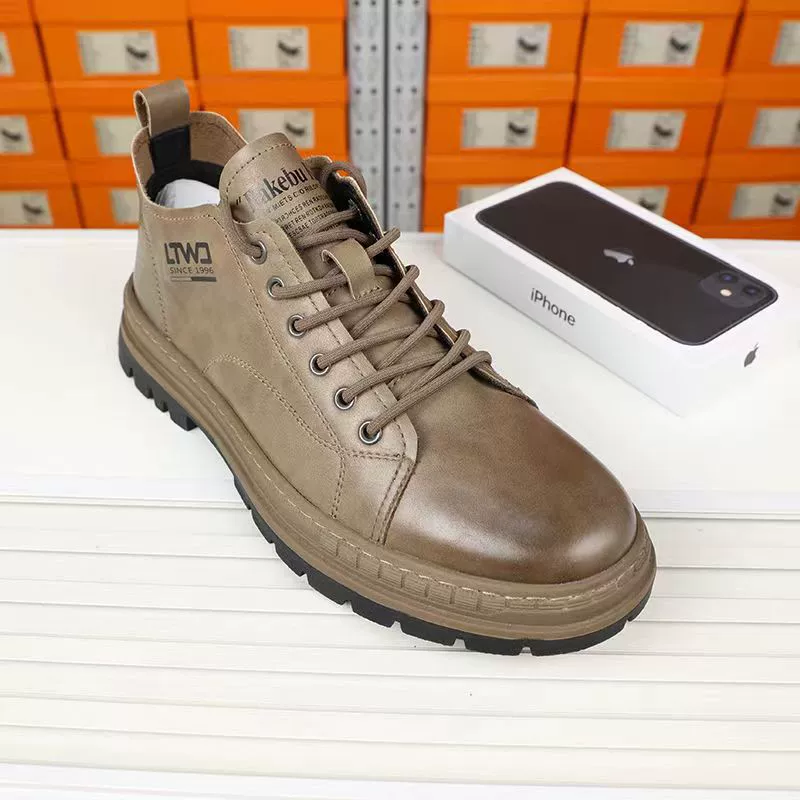 Мужские ботинки Мартин из натуральной кожи, в британском стиле, рабочая обувь, весенние повседневные кроссовки, мужские полуботинки средней высоты, из чистой воловьей кожи, удобные и увеличивающие рост.