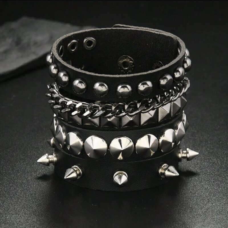 European and American Cross-Border Hot Selling Punk Fashion Men's Multi-Layer Retro Bracelet Personalized Rivet Chain Leather Bracelet Accessories