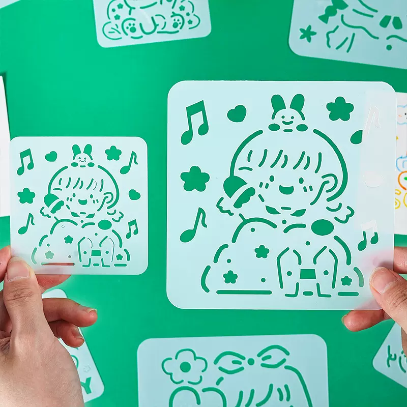 diy手绘手帐模板镂空画画模具手抄报塑料卡通人物绘图涂鸦尺模板