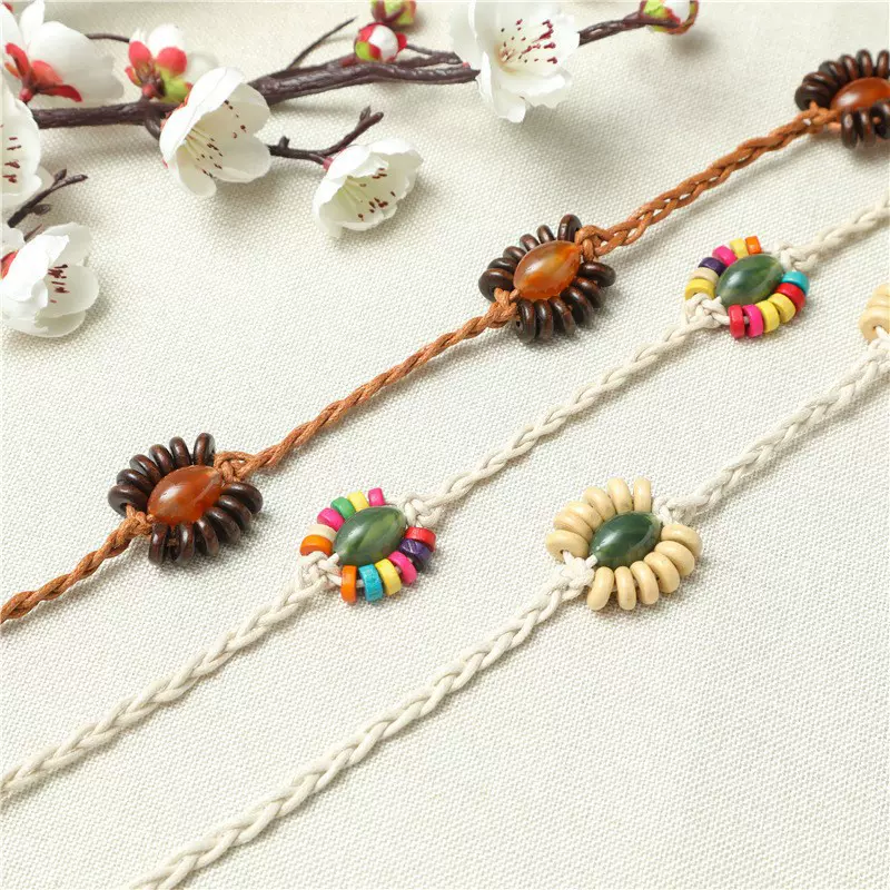 民族风手工编织串珠腰绳女细腰链装饰百搭麻绳蜡绳腰带配饰高级感