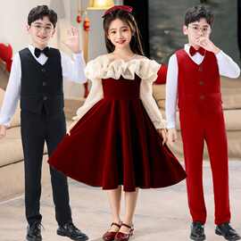 小学生大合唱红色礼服套装儿童时尚演讲上台主持比赛诗歌舞蹈演出