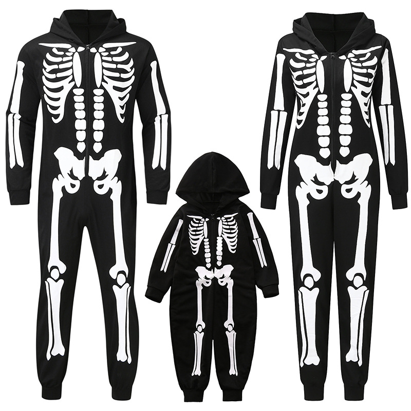 Women's Clothing Halloween new printed jumpsuit pajamas parent child suits boys and girls skeleton jumpsuit children's clothing_voghion.com