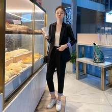 休闲套装女两件套春秋款新款潮职业网红小西服港味韩版九分裤