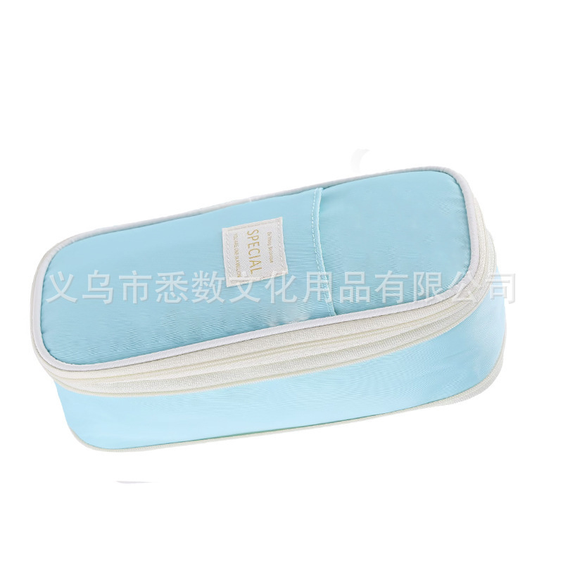 Bolsa de papelería telescópica de sarga a juego de color de Amazon para estudiantes con cremallera doble multifuncional, simple, se puede transformar en un portalápices de gran capacidad