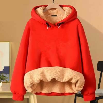 Suéter con capucha forrado de lana de los hombres engrosada caliente suelta estudiante con capucha suéter de los hombres marca de moda ins abrigo de lana de cordero