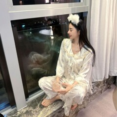 Yase【安图童话】闺蜜韩版甜美碎花ins风睡衣女套装花边圆领长袖
