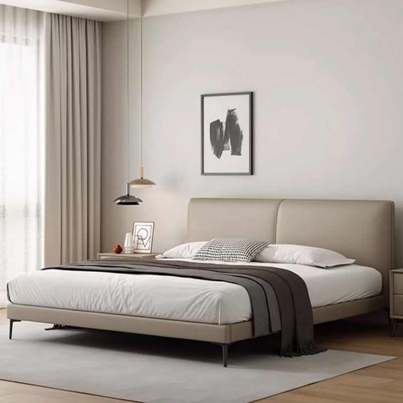 Cama moderna minimalista con cabecero de cuero ultrafino, estilo italiano de lujo ligero, dormitorio principal para apartamento pequeño, cama doble tamaño completo, estilo de lujo ligero. image 4