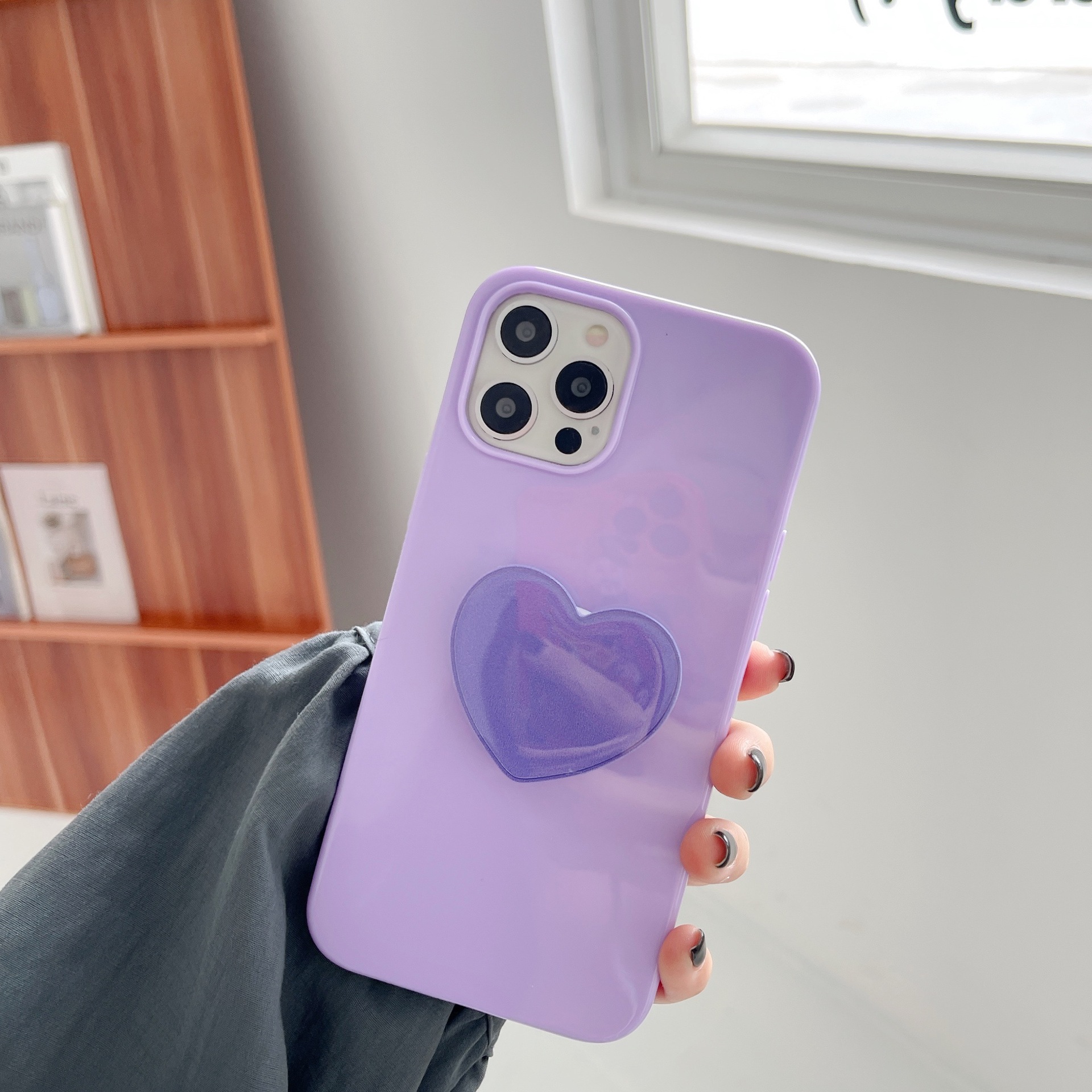 50g Weight Purple, Red, Green, Yellow Color Nihaojewelry Wholesale Accessories Simple Jelly Color Heart Bracket Mobile Phone Case 5