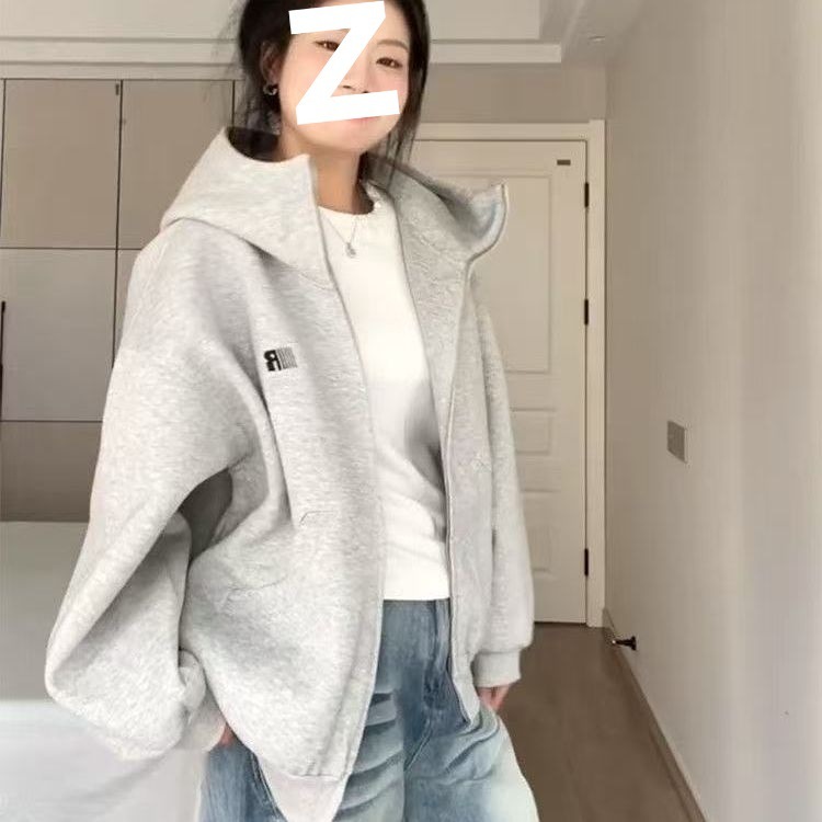 少女感拉满!!!【绣花字母】美式高街新款连帽卫衣女INS宽松外套潮|undefined