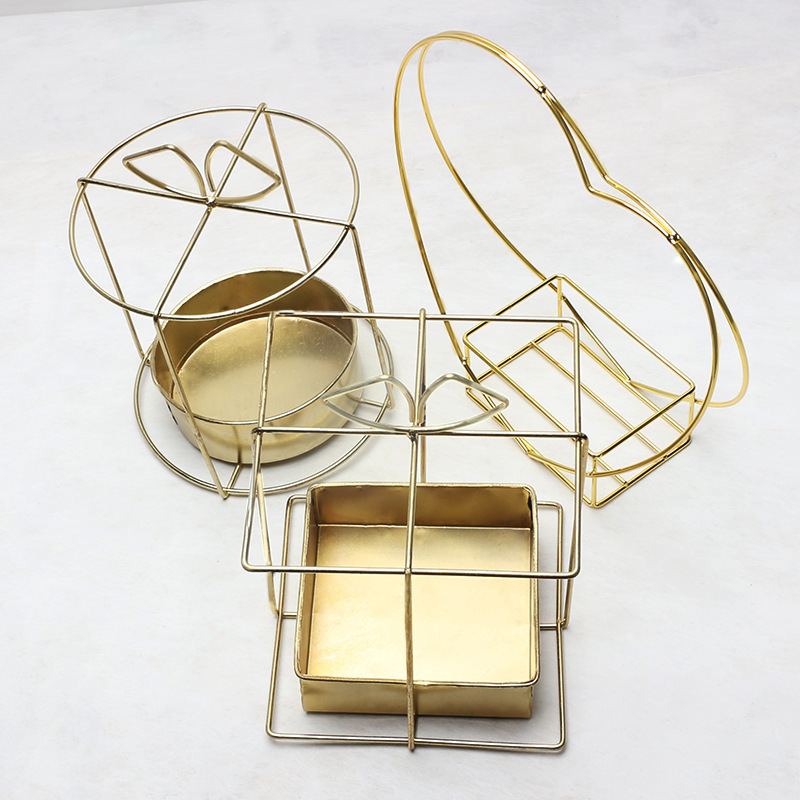 Huaxi canasta de flores metálicas amor estante de flores canasta de flores portátil caja de flores redonda cuadrada hierro forjado estante florista