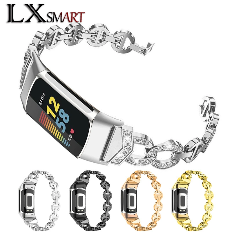 Применимо к Fitbit charge5 Алмазный ремешок VO полностью Алмазный металлический ремешок из нержавеющей стали charge5 ремешок