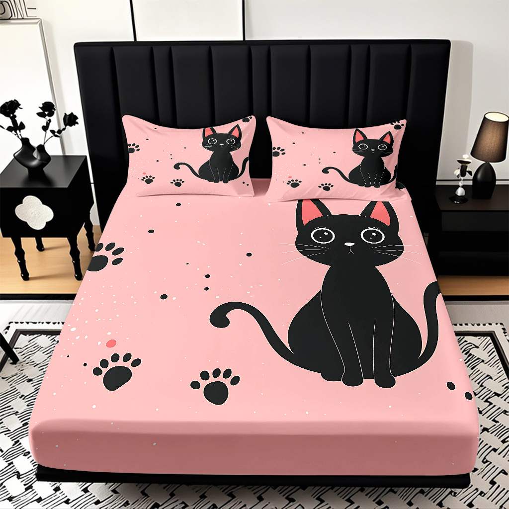 TEMU / JIT cama abrasiva Kits de dibujos animados gatito impresión digital 3D ropa de cama para diseñar