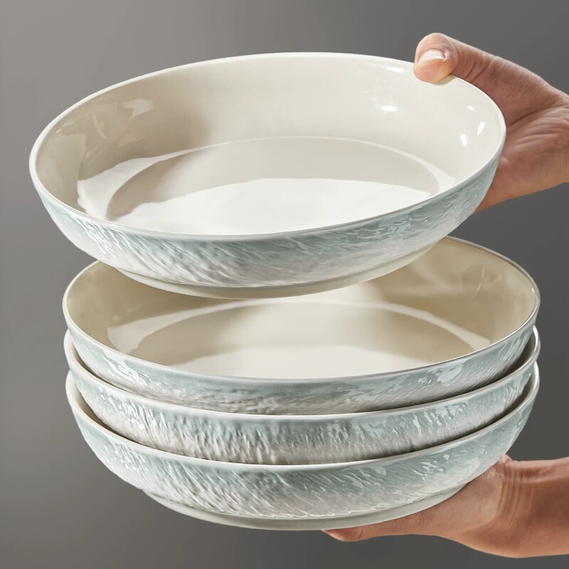 Minimalist, light luxury, high-end underglaze ceramic tableware set for home use, including plates, dish plates, deep plates, fish plates, and bowls
