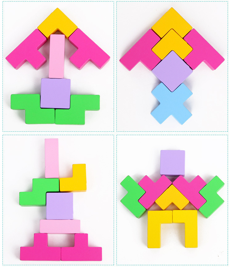 Arco Iris columpio apilado alto rompecabezas para niños bloques de construcción geométricos tridimensionales equilibrio juguetes de madera rompecabezas de Tetris