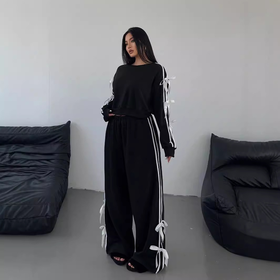 Plus Size Fashionable Casual Style Bow Design Women's Set Autumn Winter Style_ecoleips.com