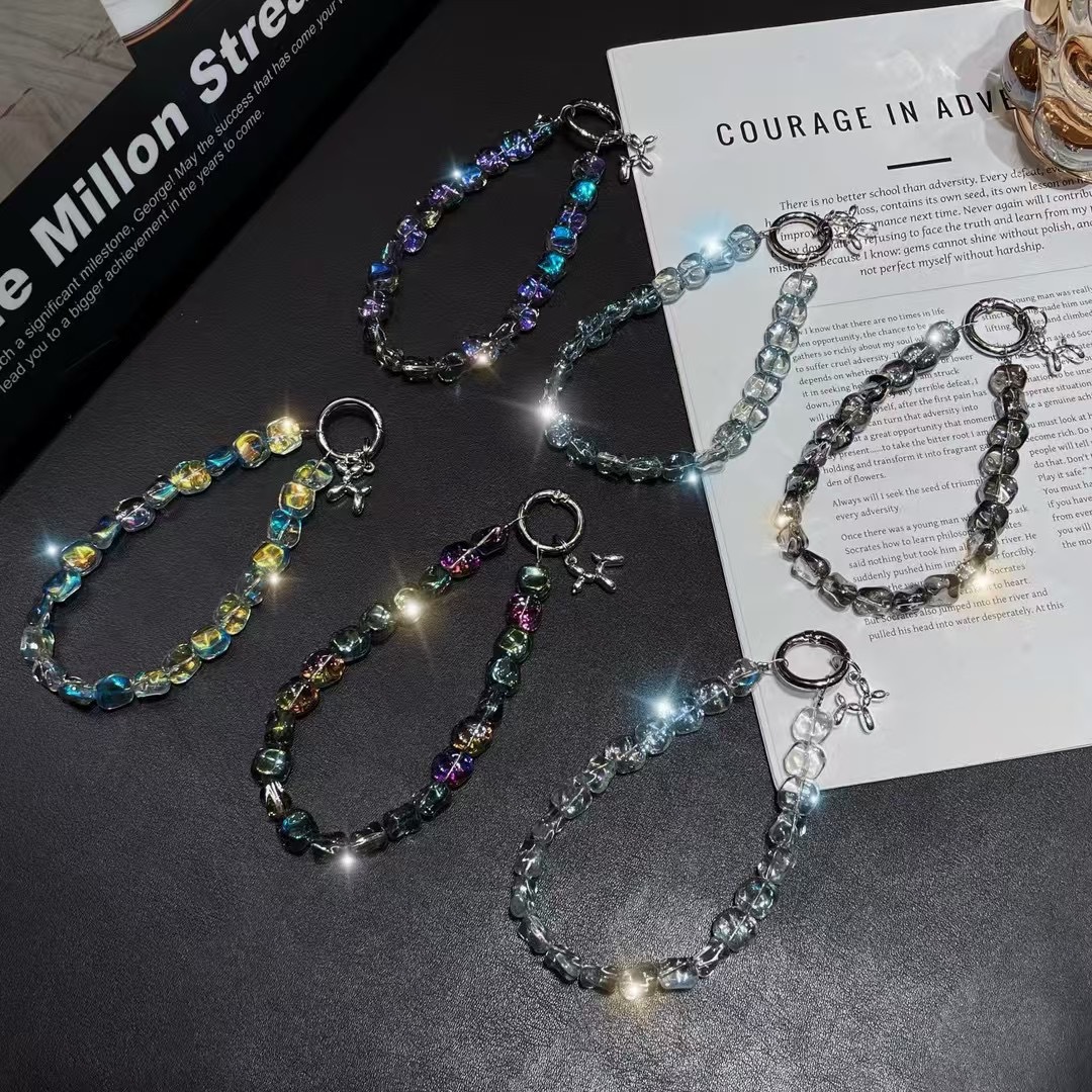 Nuevo estilo ins viento de lujo ligero checo cristal piedra teléfono móvil colgante cadena colgante todo fósforo nicho especial pulsera con cuentas cordón