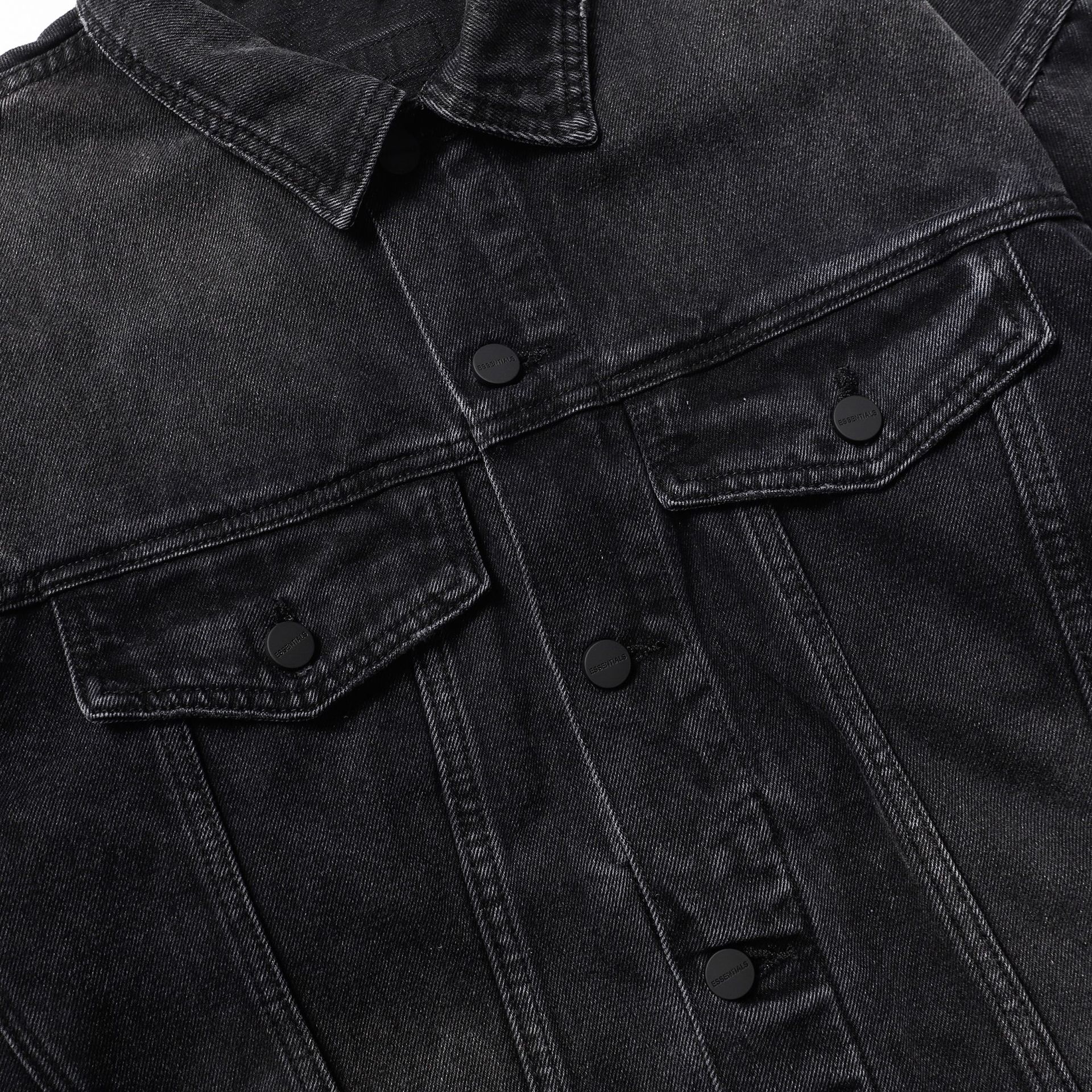 Men's Clothing trendy brand double line washed distressed black denim jacket men and women high street coat_voghion.com
