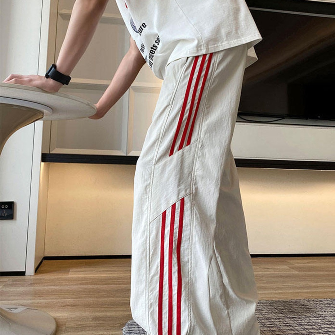 美式三条杠速干冰丝休闲裤男夏季薄款宽松运动长裤直筒阔腿裤子潮