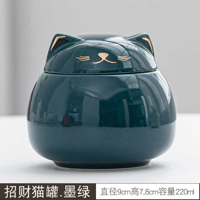 クリエイティブセラミック茶缶小さな招き猫密封缶家庭用保存ドライフルーツ缶ミニかわいい猫キャンディー茶缶|undefined