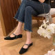 Grape Mom Summer New 4cm Inner Height Increasing French Square Head One-character Shallow Mouth All-match Muller Half Slippers for Women