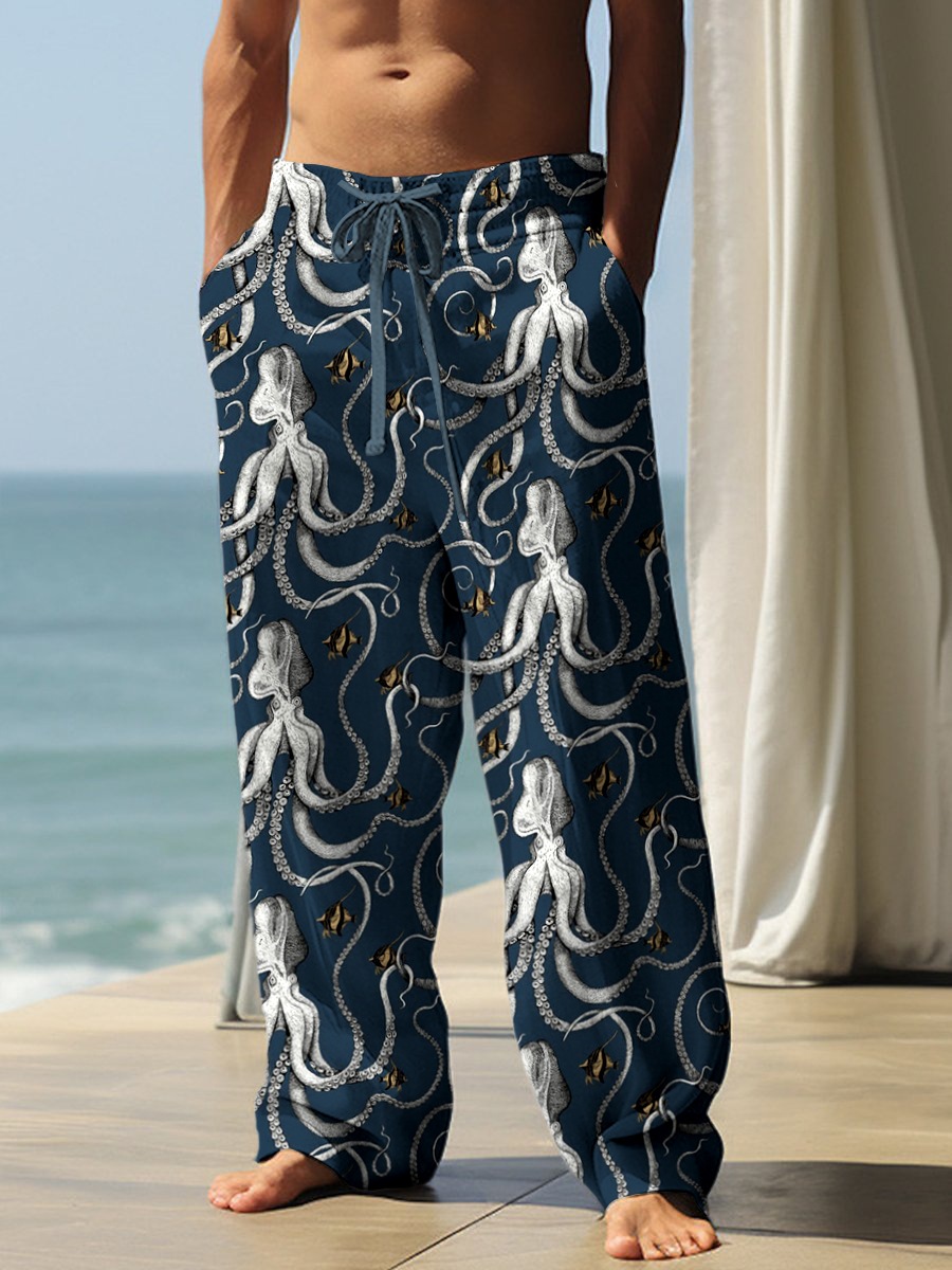 Amazon comercio exterior cuatro caras hombres vacaciones ocio octopus piernas largas rectas pantalones de impresión 3D