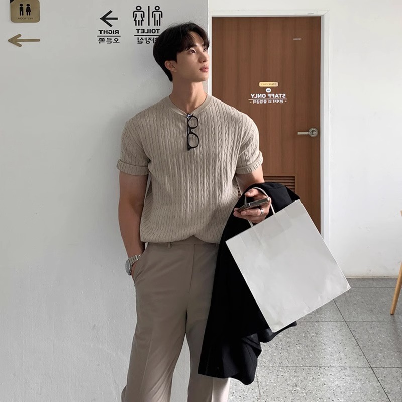 Verano nueva camiseta de manga corta texturizada ligera de lujo delgada camiseta de negocios casual comercio exterior al por mayor transfronterizo
