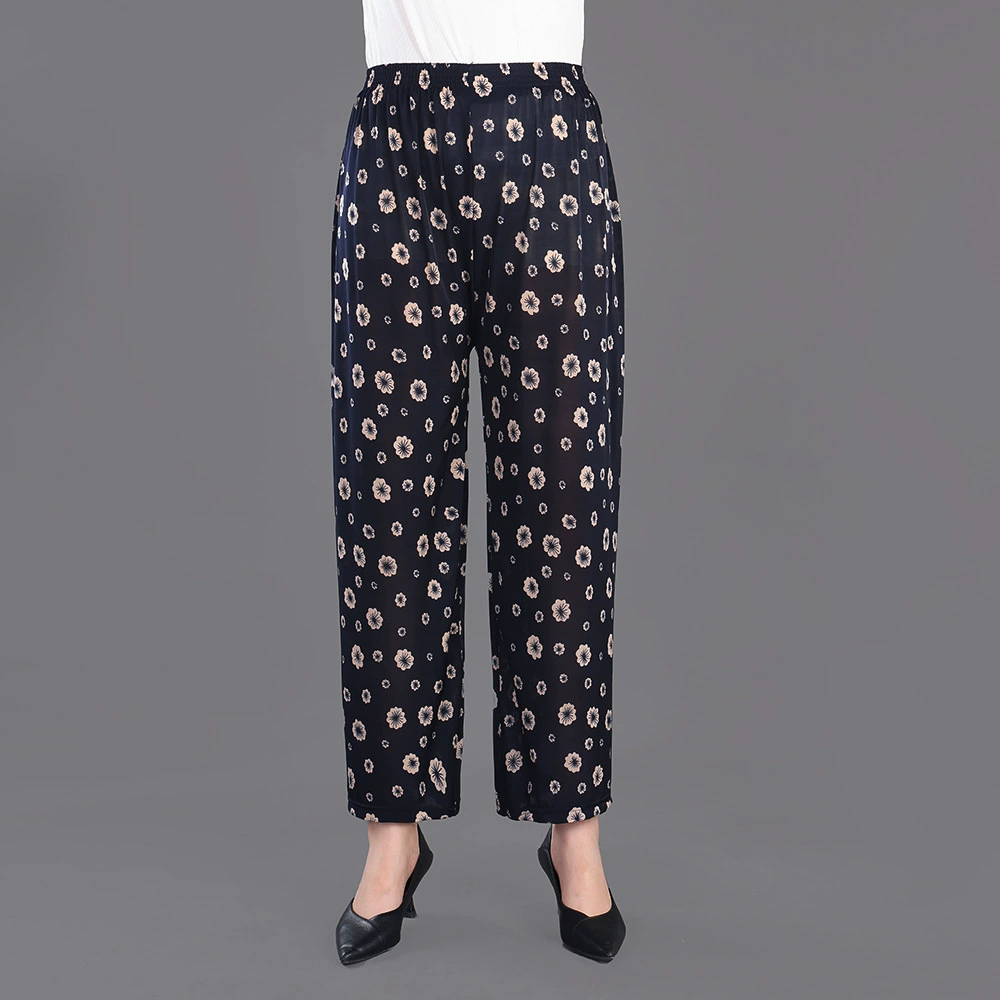 Summer light and thin breathable silk trousers for mother, loose straight fit