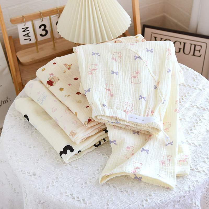 Cotton Gauze Yuezi Double-layer Crepe Pregnant Women's Pajama Pants Spring and Autumn Women's Adjustable Stomach-free Postpartum Thin Home Pants Summer