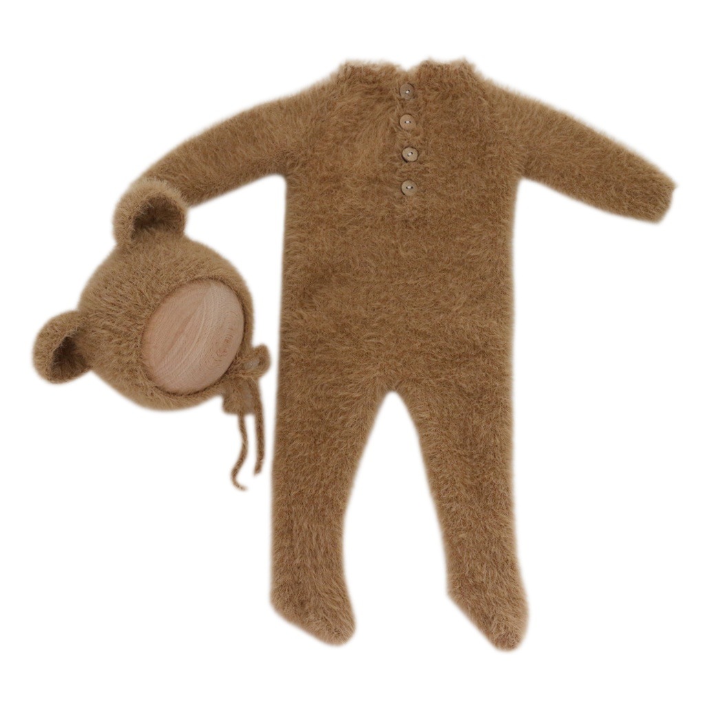 Transfronterizo nueva fotografía recién nacido ropa de bebé suave oso mono + sombrero traje de dos piezas