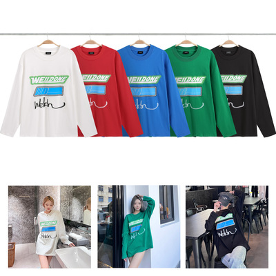 welldone Sign Flocking letter Easy Internal lap Long sleeve T-shirt we11done track Bottoming shirt T-shirt