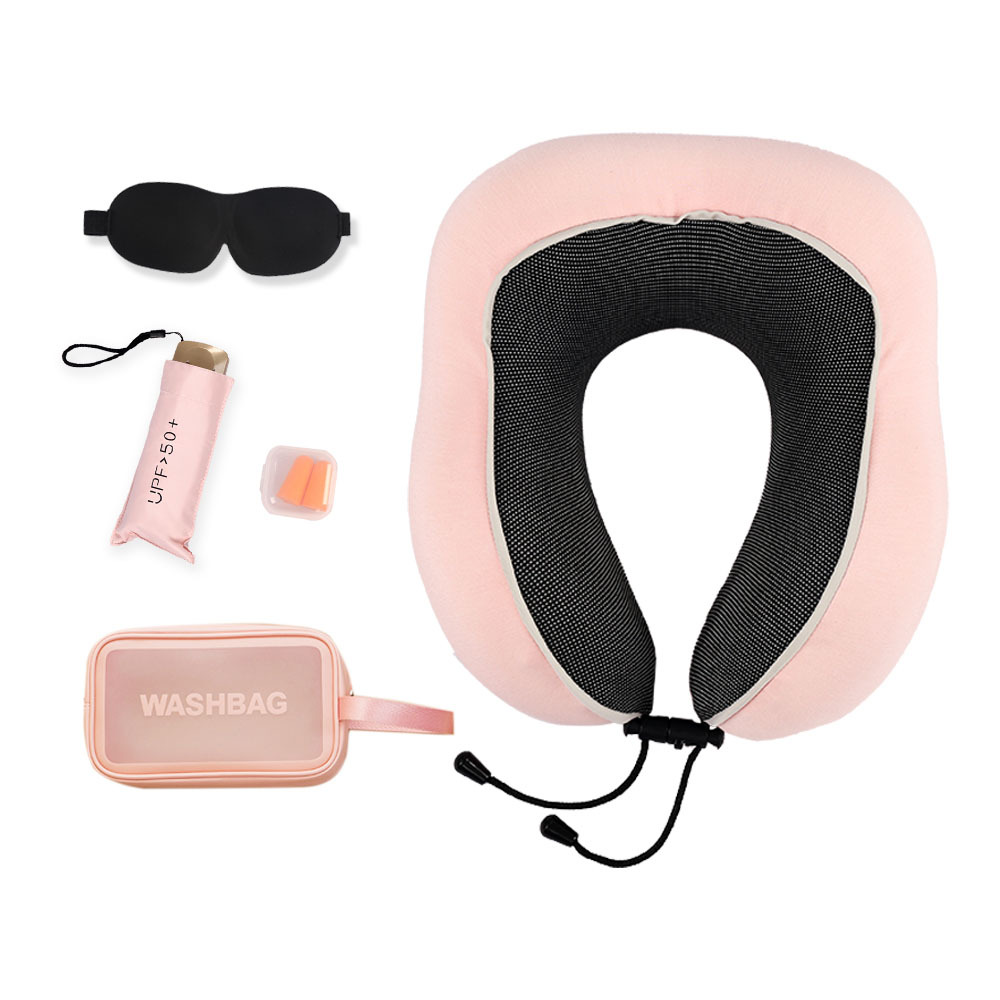 Nuevo traje de viaje en casa transfronteriza almohada en forma de U almohada de cuello de viaje portátil almohada de espuma de memoria de almacenamiento multifuncional