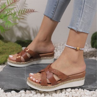 2025 summer latest peeple wedge casual shoes women's flat sandals retro beach shoes women's hollow