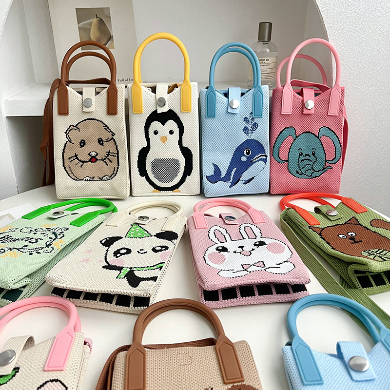 Bolsos móviles de mujeres lindos patrones de dibujos animados bolsos de punto bolsos mochilas casuales de moda bolsos de estilo exterior
