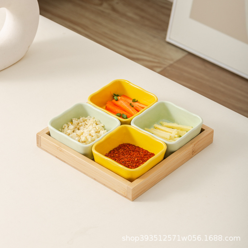 노란색 우유 녹색 4 그리드 로그 플레이트