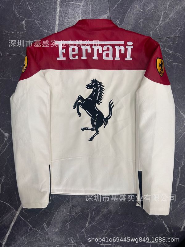 F1赛车服跨境亚马逊男士刺绣皮衣外套f1夹克摩托车骑行服机车棉服|undefined