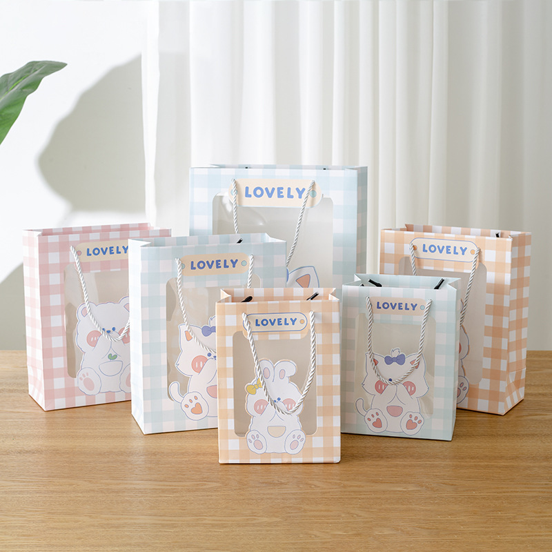 Cute cartoon window tote bag, birthday gift bag, souvenir bag, transparent flower wrapping gift bag