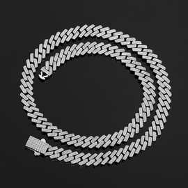 8mm铜镀金镶锆石2排迈阿密古巴链 欧美时尚Cucan Chain Necklace