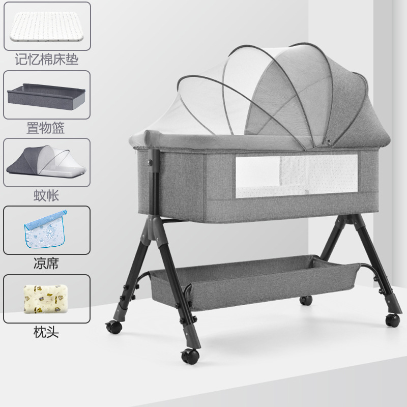 Cuna de bebé Cama lateral Cama de recién nacido Cama grande de costura Cama de cuna para bebé Cama para niños Multifuncional móvil plegable