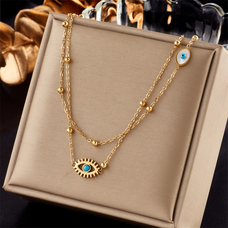 Heart Shape, Eye Pattern Wholesale Jewelry Lady Heart Shape Eye Titanium Steel Plating Necklace