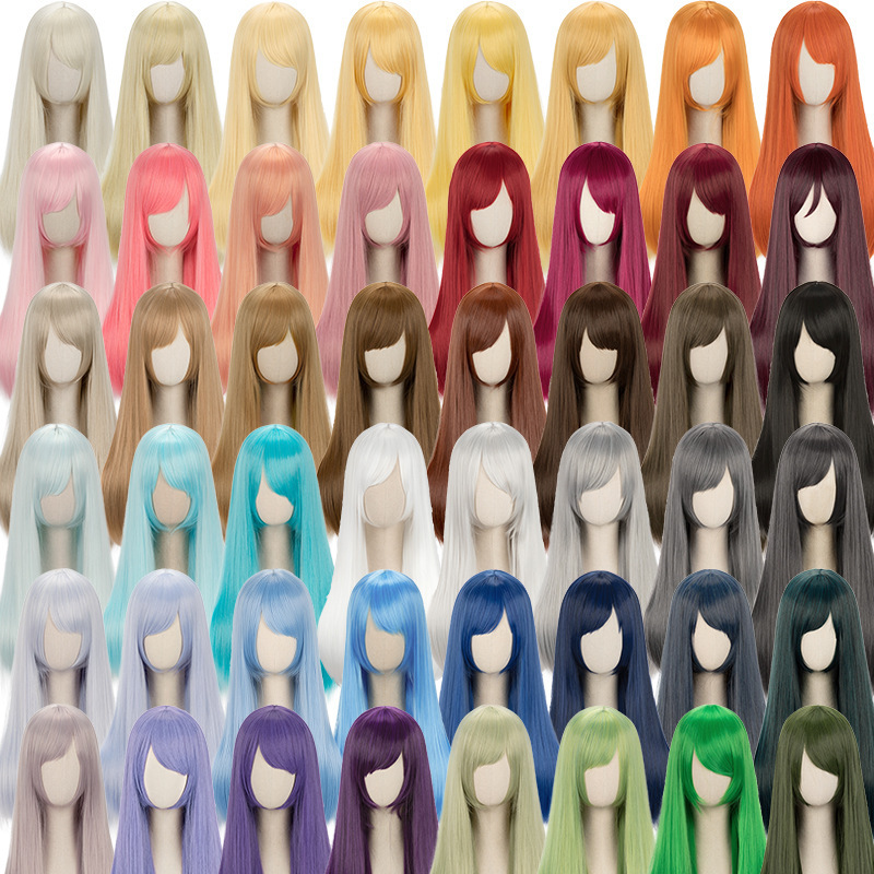 [Shengnai] Universal 48-color long straight hair 60cm black and white gray pink yellow blue green purple brown daily Cos wig