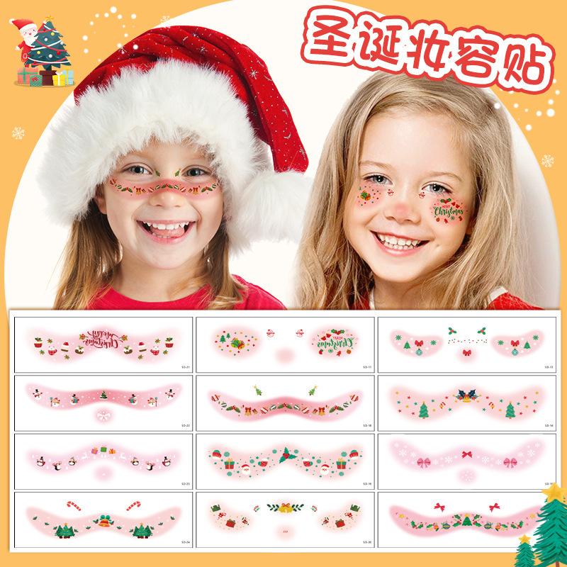 Cross-border New Children's Christmas Face Sticker Cartoon Cute Sweet Christmas Makeup Party Temporary Tattoo Sticker