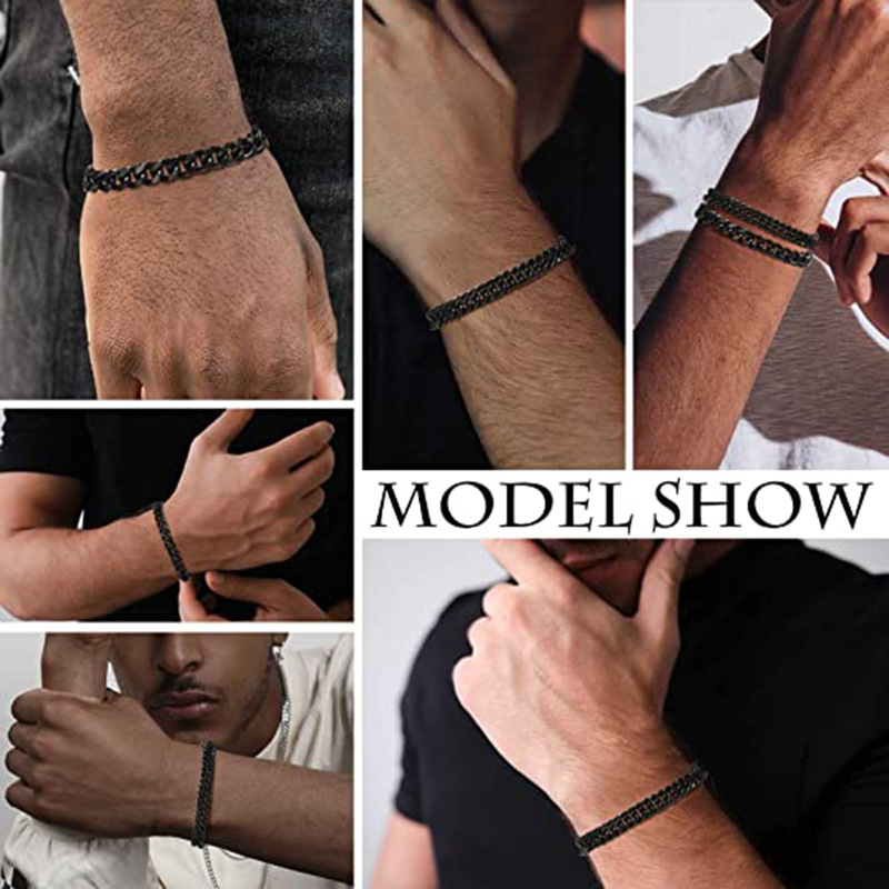 Xinghe de acero inoxidable de cuatro lados de molienda ensanchado audaz hip hop dominante pulsera de acero de titanio cadena cubana personalidad punk amigo masculino