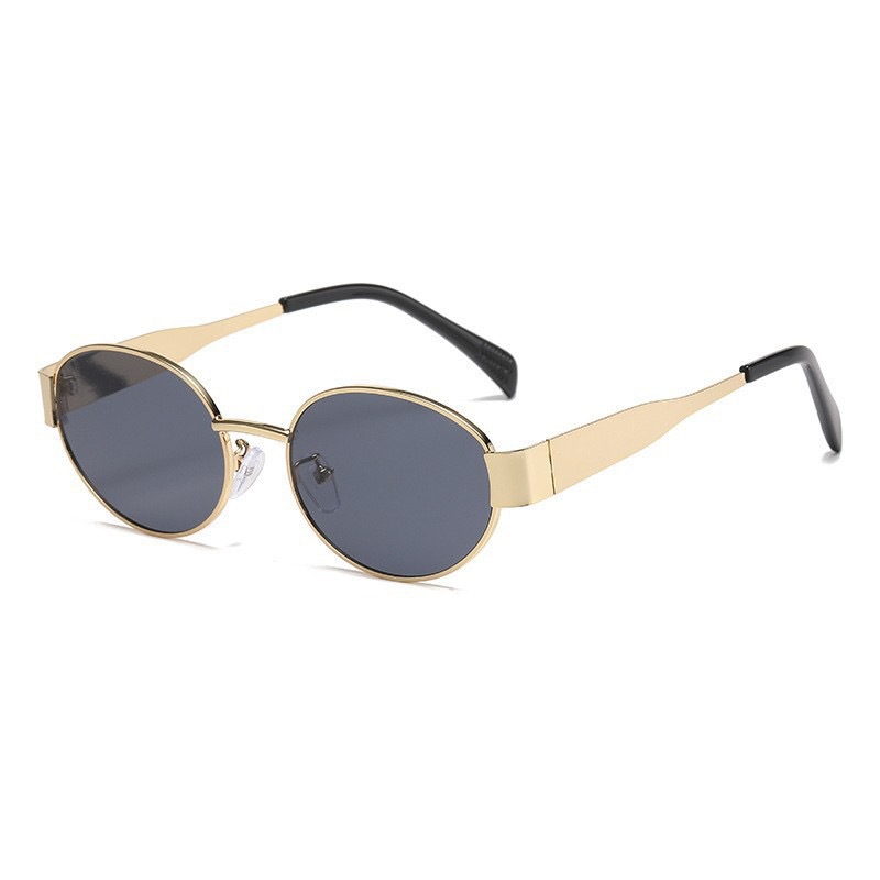 Gafas de sol de ojo de gato para mujer Arco de Triunfo Gafas de sol de cara pequeña de metal Gafas de sol de color marrón de marco pequeño retro francés ovaladas