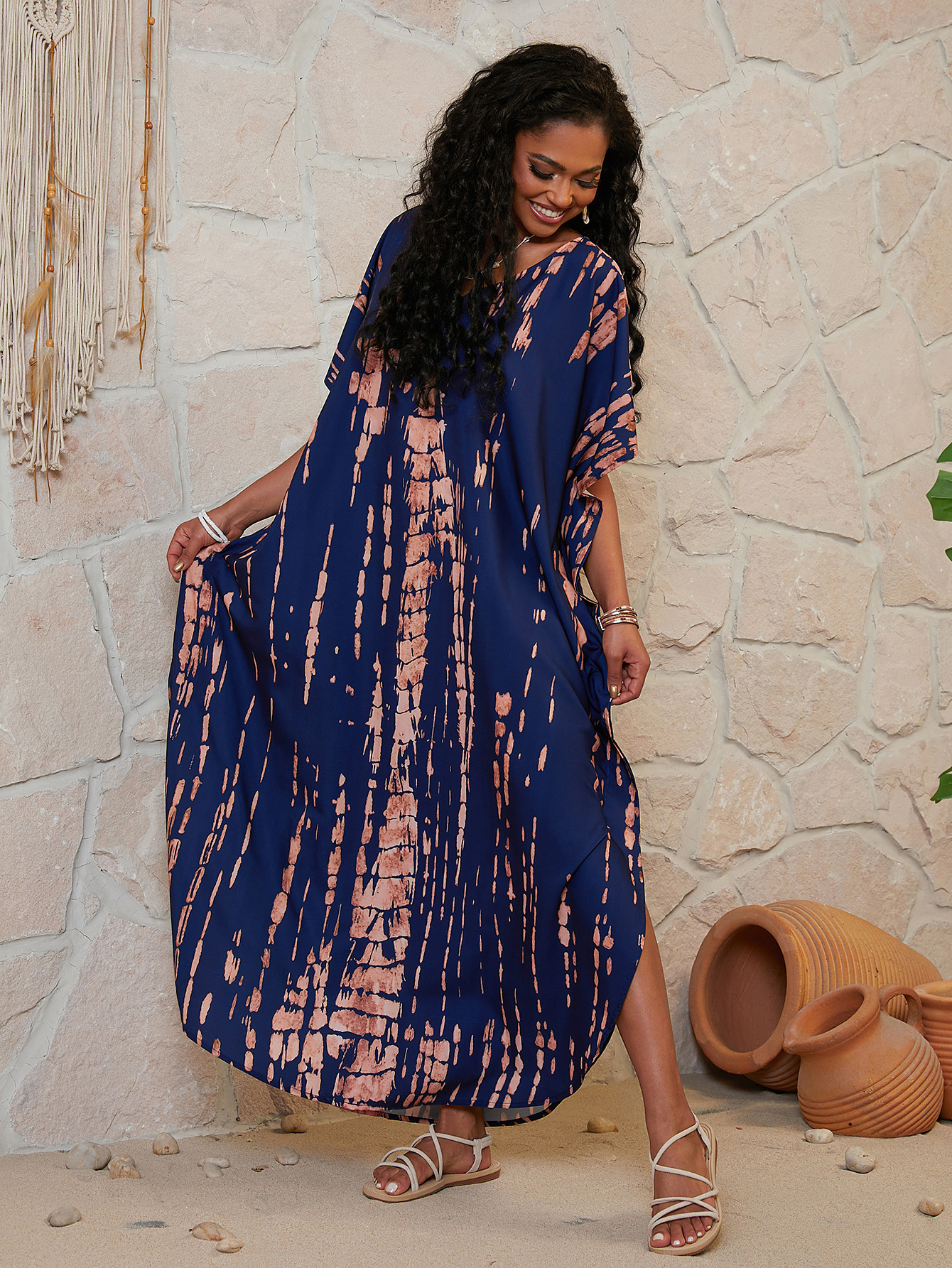 Camiseta de playa de algodón impresa de secado rápido vestido de vacaciones de playa bikini camiseta de protección solar 1D02