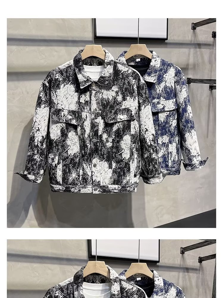 Men's clothing Autumn denim jacket with print personality casual jacket Hong Kong style handsome all match top autumn new jacket_voghion.com