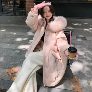 2024新款胖妹妹300斤天鹅刺绣中长款加肥加大码孕妇羽绒服女2440