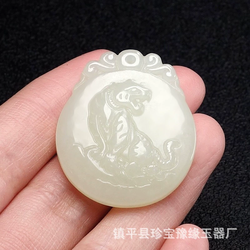 Double-sided pendant white jade, Chinese horoscope