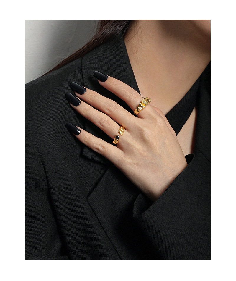 Korean concave-convex surface micro-inlaid zircon S925 sterling silver open ring female