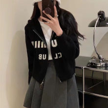 秋装2025新款韩系连帽针织开衫卫衣春秋季毛衣外套短款外搭上衣女