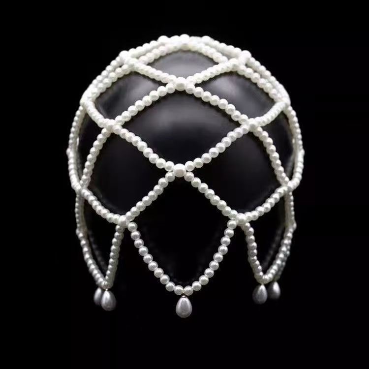 Original Handmade Imitation Pearl Mesh Beaded Festive Atmosphere Party Headpiece Bridal Wedding Style Accessories Cross-Border
